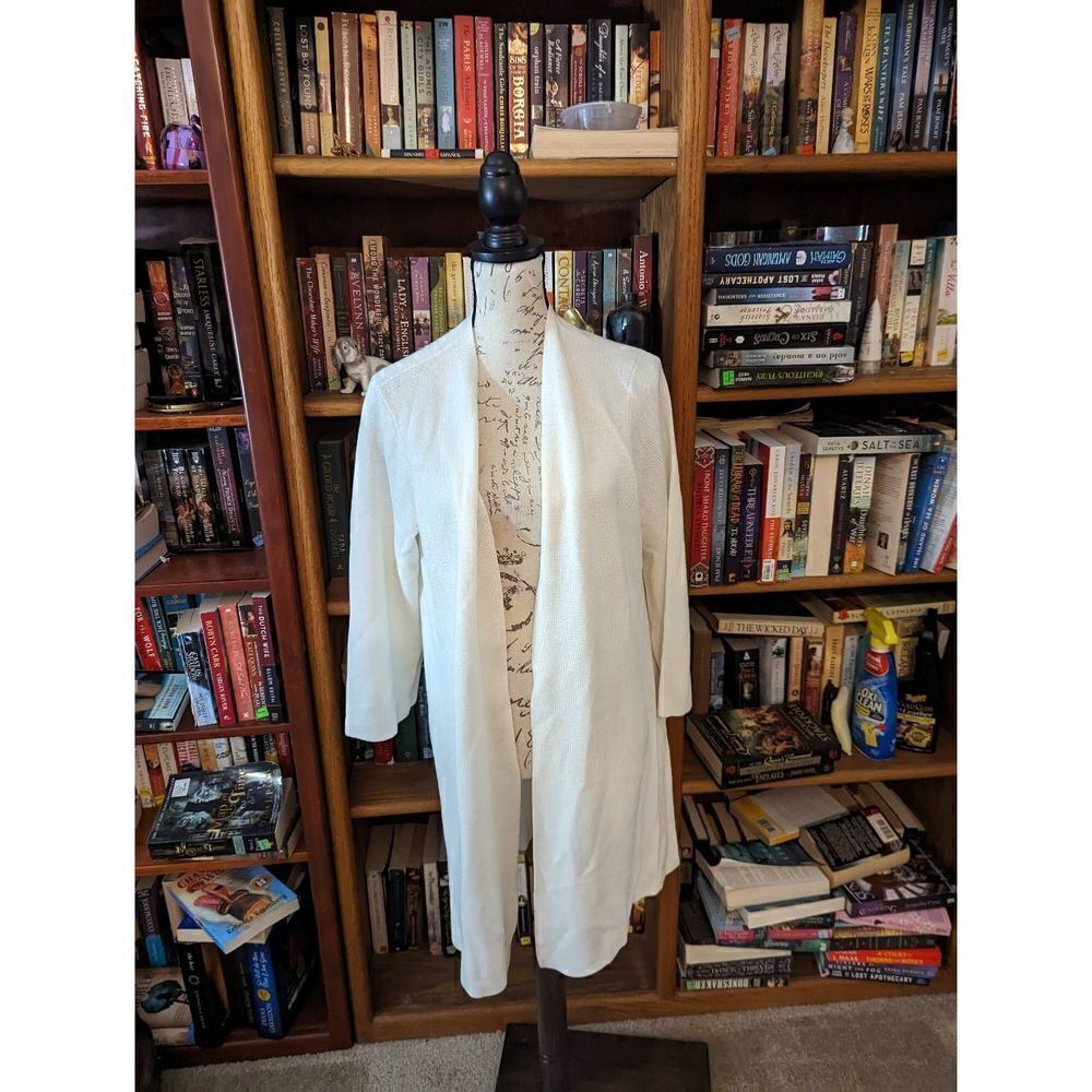 Eileen Fisher midi white open knit cardigan sz m nwot